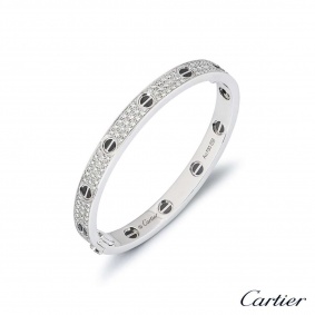 Cartier White Gold Pave Diamond & Ceramic Love Bracelet Size 17 N6032417